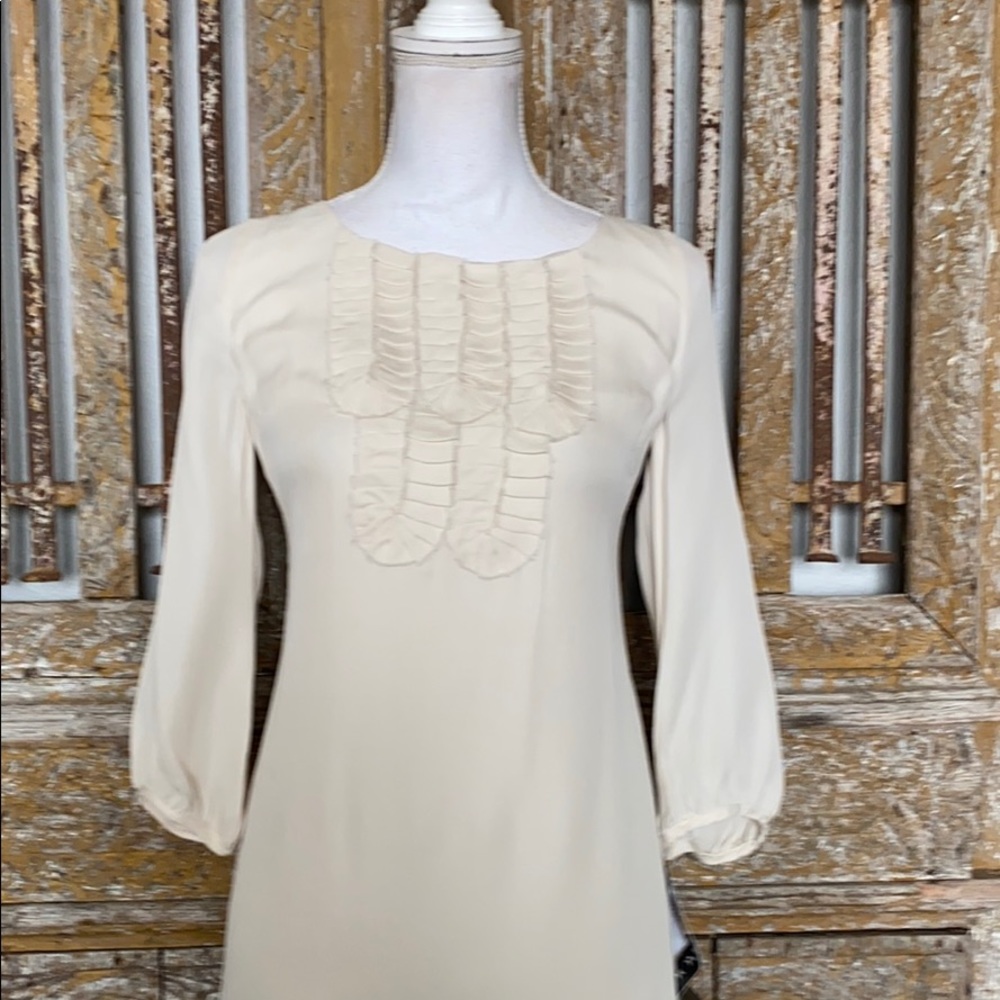 BETH ROWLEY SILK CREAM RUFFLE DRESS 2 NEW